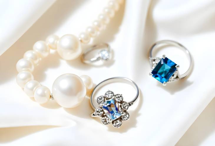 Captivating Jewelry CloseUp of Pearls and Gemstone Rings